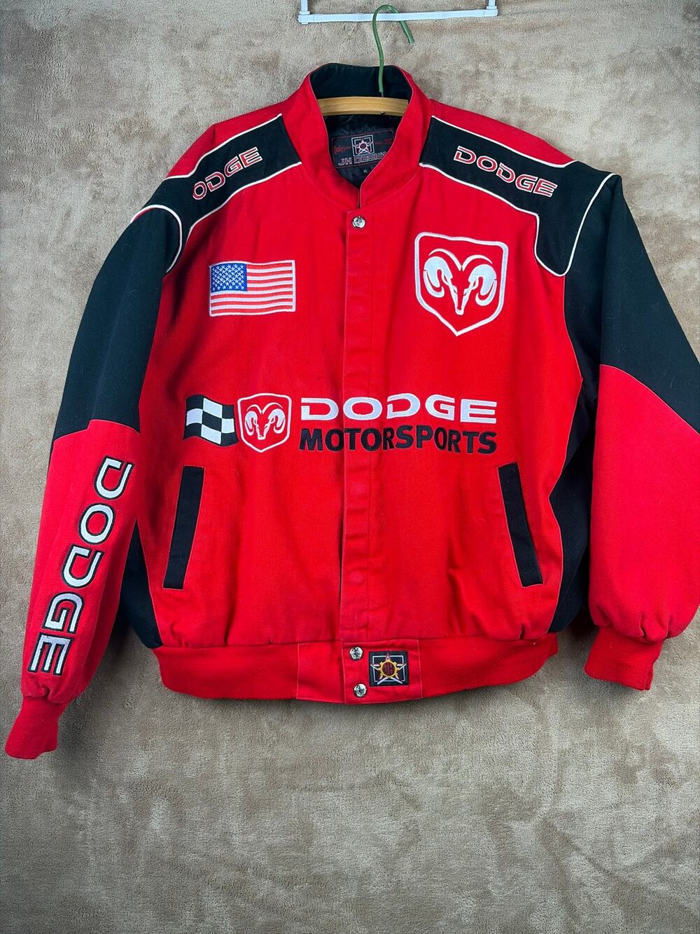 Vintage JH Design Dodge Motorsports NASCAR Racing Jacket Red Black Men's XL